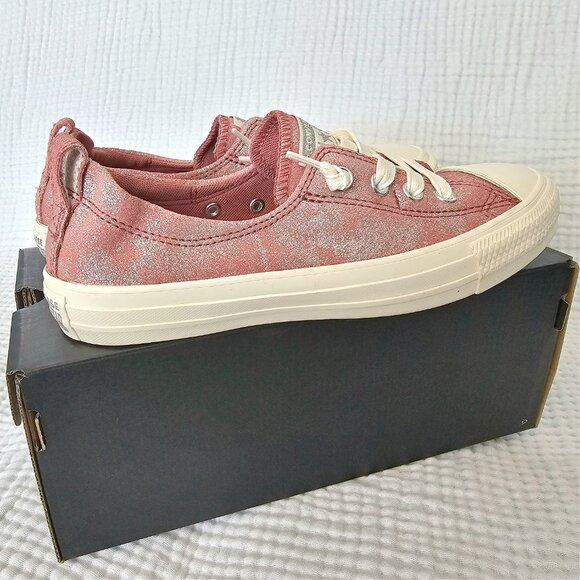 😍NWT Converse All Star Shoreline Slip Metallic Suede, Pink/Silver Sz 8 Women's - Picture 7 of 9